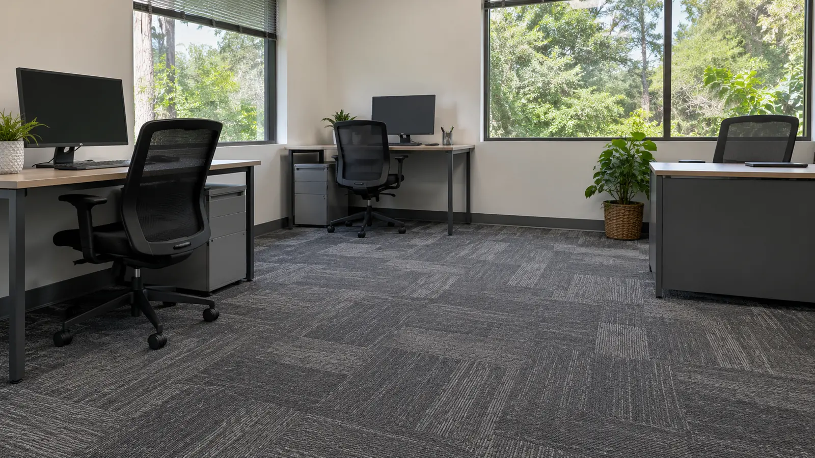 Carpet tile flooring in a quiet office interior